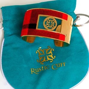 Rustic Cuff Red Plaid and Gold Bracelet